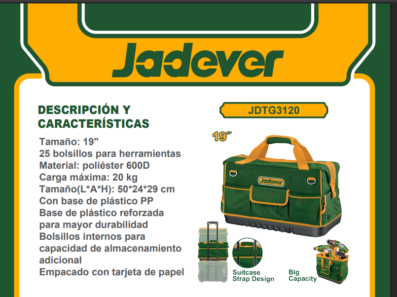 Bolso de Herramientas Jadever 19 Pulgadas 25 Bolsillos Base PP — Jadever JDTG3120